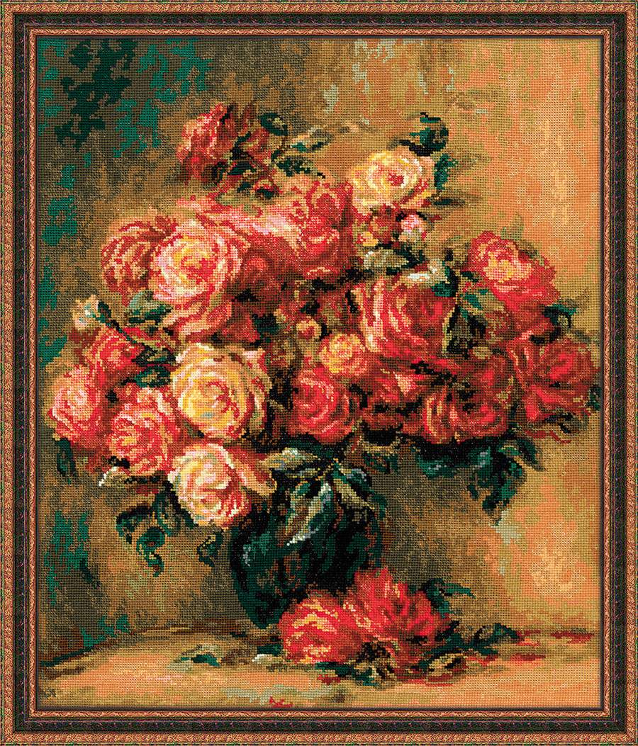 RIOLIS 1335 - Watercolor Roses - Counted Cross Stitch Kit 11¾ x 11¾  Zweigart 14ct. White AIDA 22 Colors - R1335
